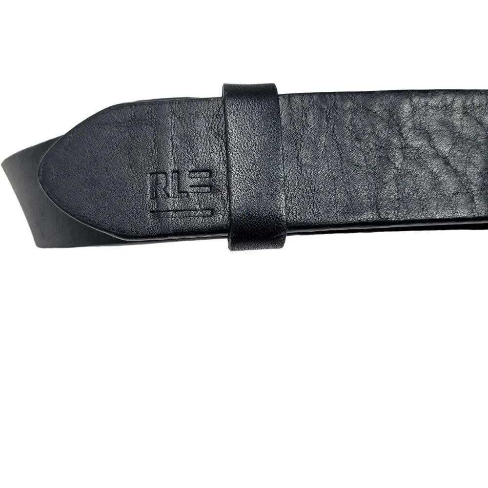 Vintage Polo Jeans Genuine Leather Belt M Fold Over Hook Loop Closure Logo‎
